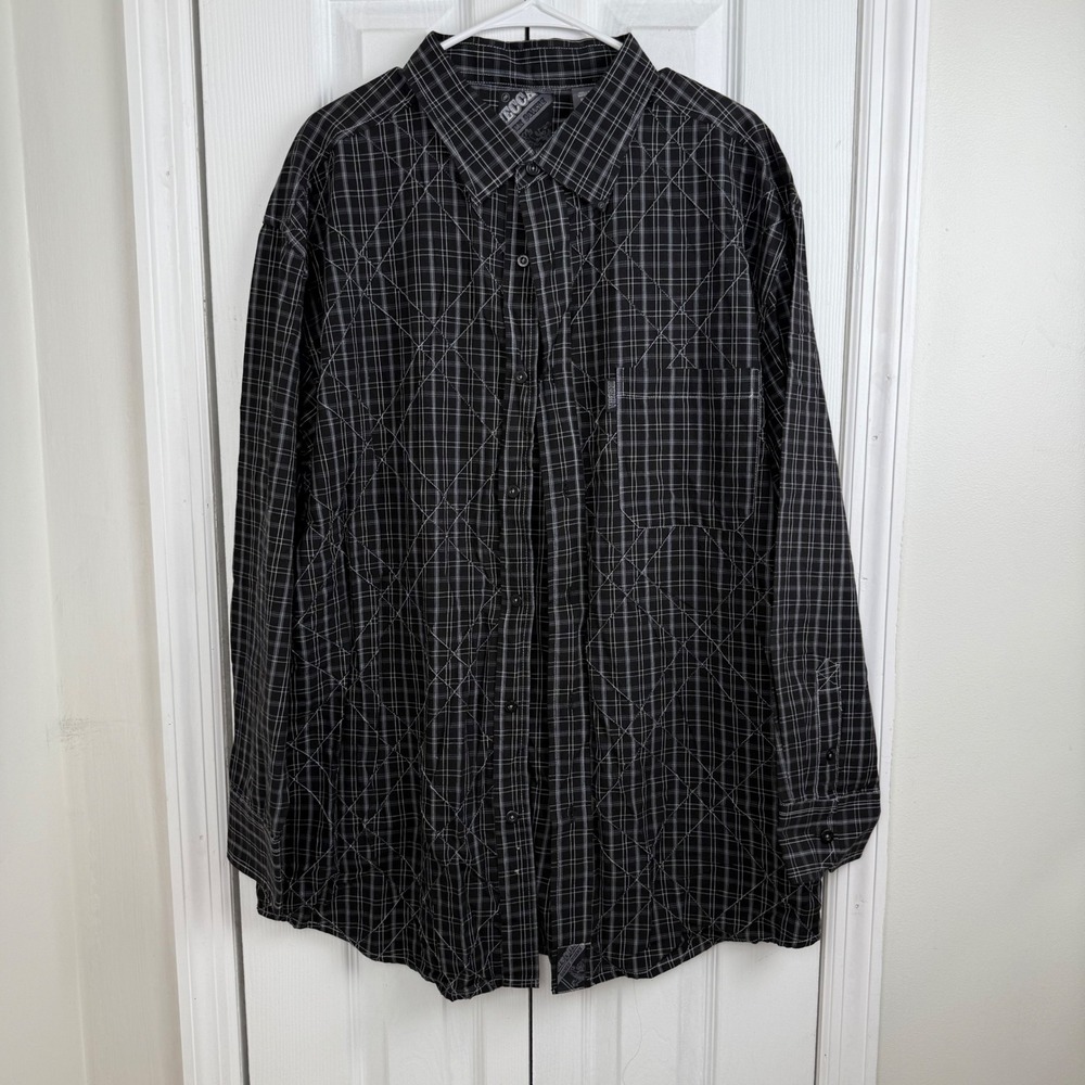 VINTAGE Mecca Shirt Mens XL Black Gray Plaid Button Up Y2K Baggy Hip Hop Western